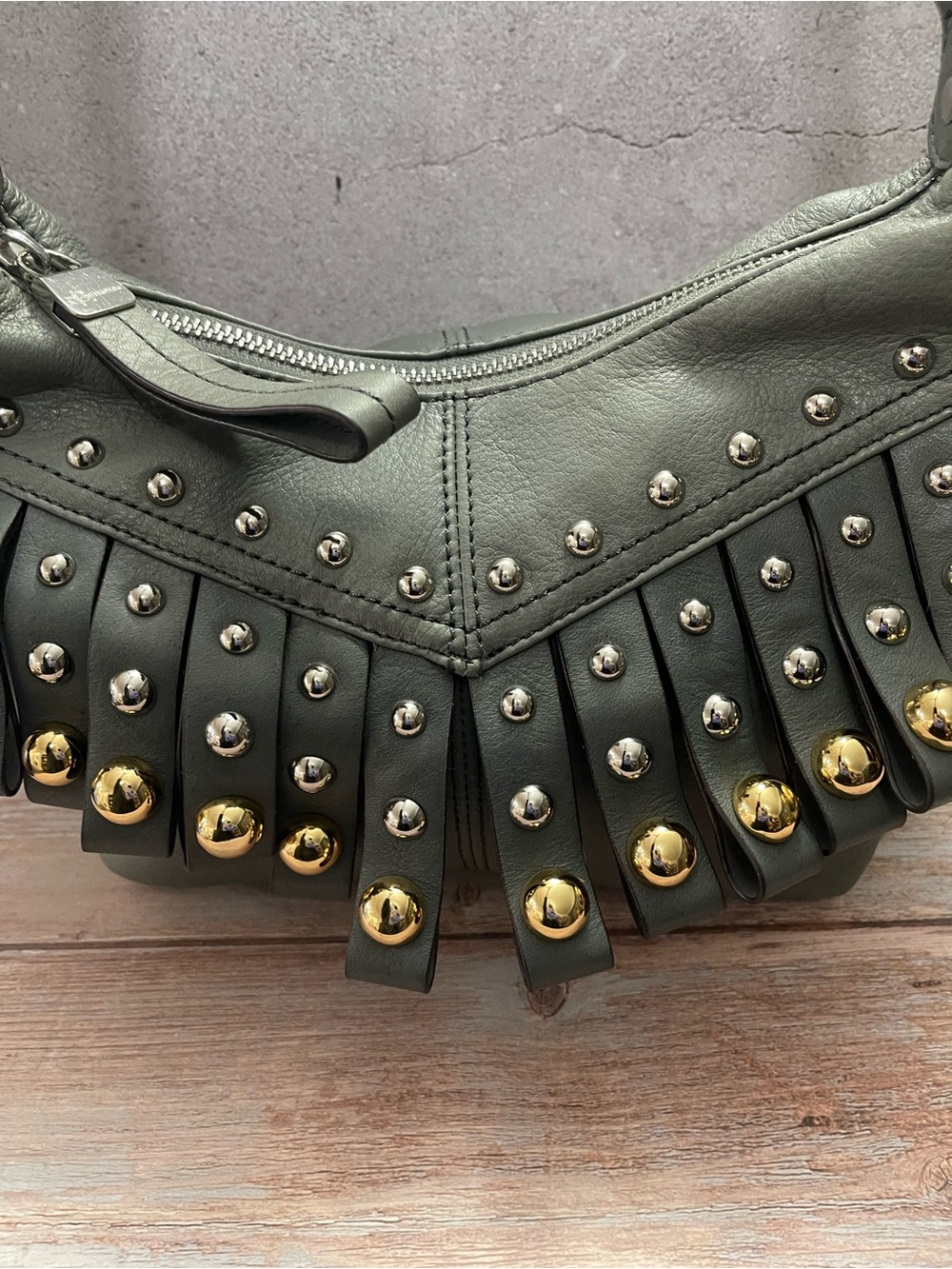 B. MAKOWSKY Silver & Gold Studded Fringe Crossbody Bag - Picture 9 of 16